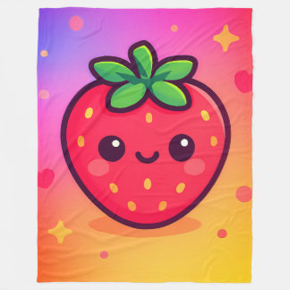 Couverture Polaire Fraise Kawaii souriante sur Pastel Gradient Backg