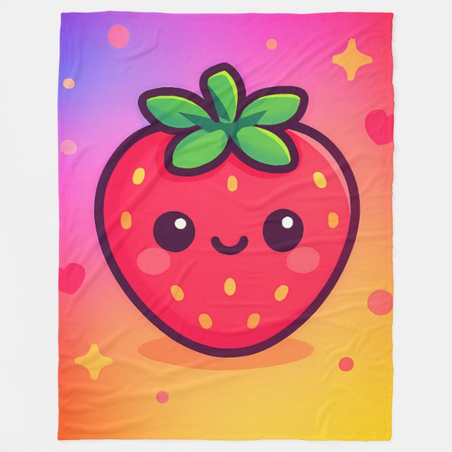 Couverture Polaire Fraise Kawaii souriante sur Pastel Gradient Backg (Devant)