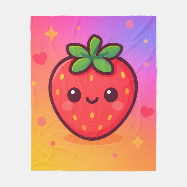 Couverture Polaire Fraise Kawaii souriante sur Pastel Gradient Backg (Devant)