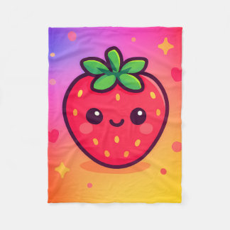 Couverture Polaire Fraise Kawaii souriante sur Pastel Gradient Backg