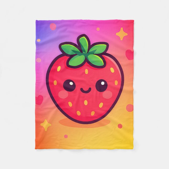 Couverture Polaire Fraise Kawaii souriante sur Pastel Gradient Backg (Devant)