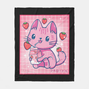 Couverture Polaire Fraise Shake fraise Lait Chat Kawaii Neko G