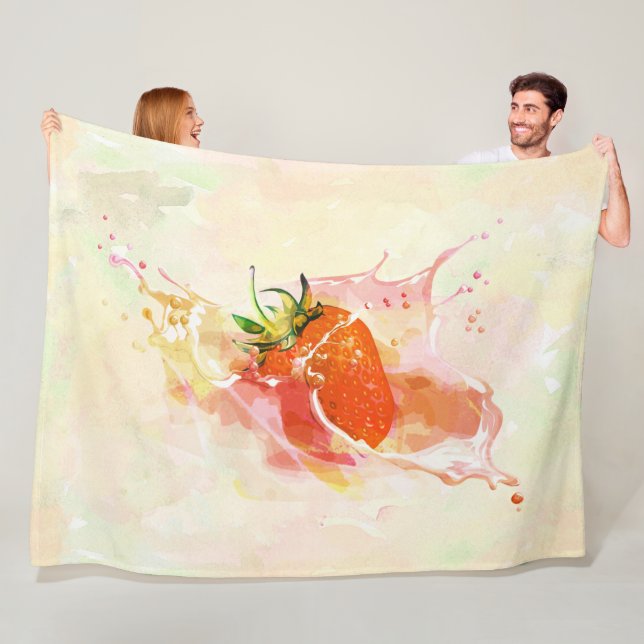 Couverture Polaire Fraise Splash ! Aquarelle (En situation)