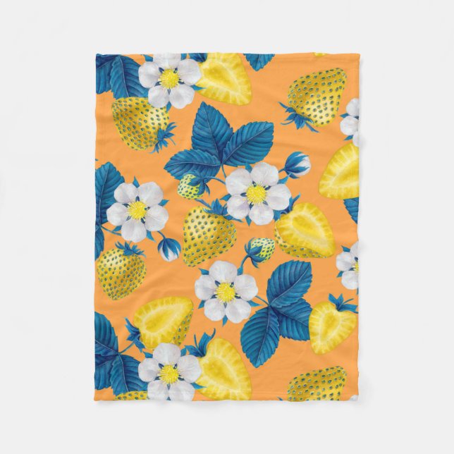 Couverture Polaire Fraises jaunes sur orange (Devant)