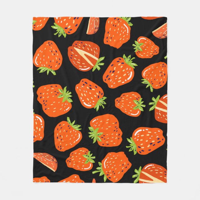 Couverture Polaire Fraises Noir : Texture Vintage sans fil (Devant)