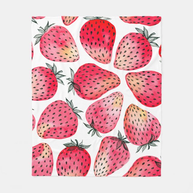 Couverture Polaire Fraises peintes à l'aquarelle et à l'encre (Devant)