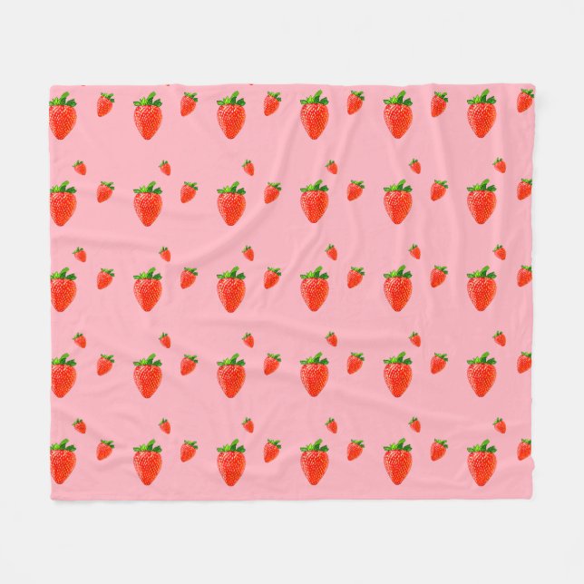 Couverture Polaire Fraises rouges sur arrière - plan rose (Devant (Horizontal))
