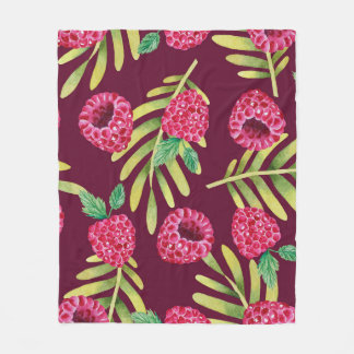 Couverture Polaire Framboises aquarelles : motif de fruits rouges.