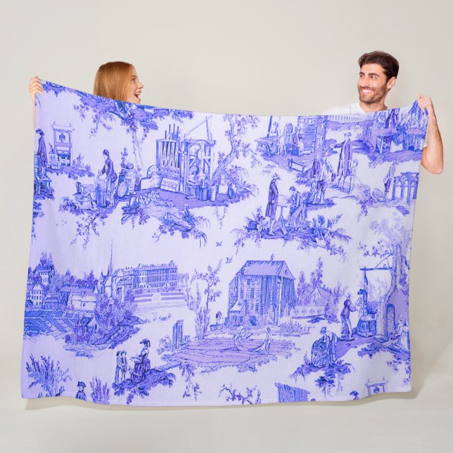Couverture Polaire Français Bleu Blanc Toile Chinoiserie Style Rustiq (En situation)