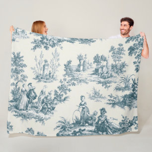 Couverture Polaire Français toile de jouy sage vert élégant