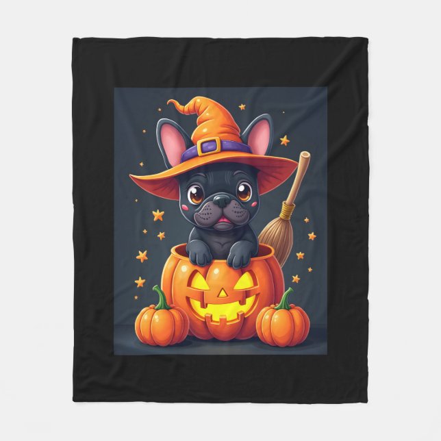Couverture Polaire Française Bulldog sorcière Citrouille Halloween Ho (Devant)