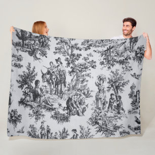 Couverture Polaire Française toile de jouy noir et blanc élégant