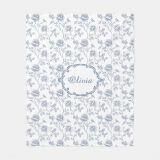 Couverture Polaire French Blue Toile Chinoiserie Floral Custom Name