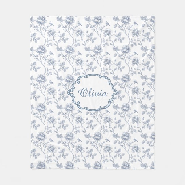 Couverture Polaire French Blue Toile Chinoiserie Floral Custom Name (Devant)