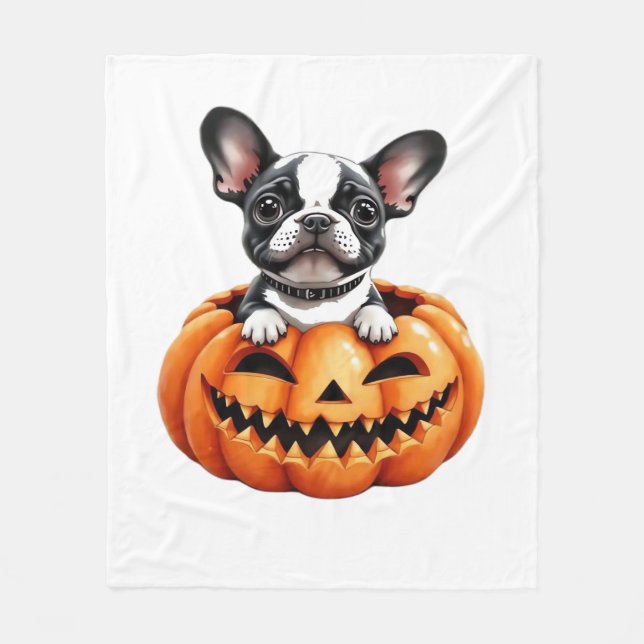 Couverture Polaire French Bulldog Happy Halloween Classique citrouill (Devant)