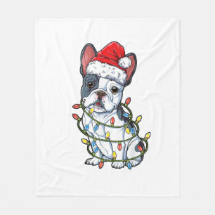 Couverture Polaire French Bulldog Santa Christmas Tree Lights Xmas Bo