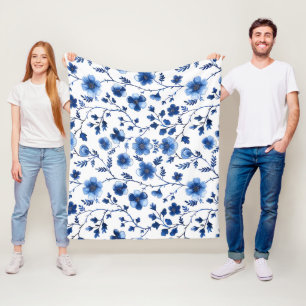 Couverture Polaire French Cottagecore Blue Floral Pattes Tissu Pap