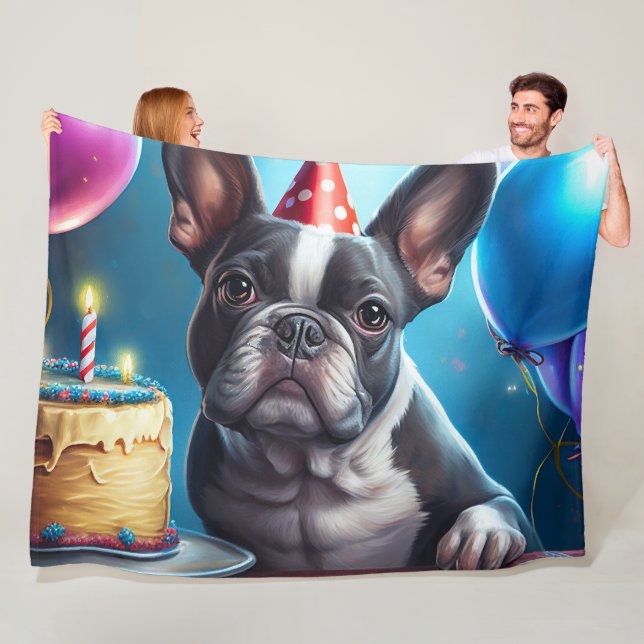Couverture Polaire Frenchie Birthday Bash : Un mignon Bulldog françai (En situation)