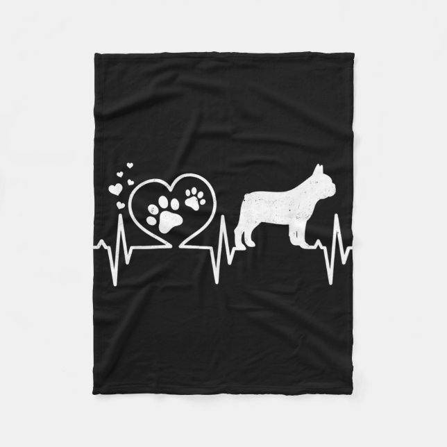 Couverture Polaire Frenchie French Bulldog Maman Papa Heartbeat Heart (Devant)