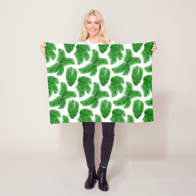 Couverture Polaire Fresh Green Palm Leaves Tropical Print (En situation)