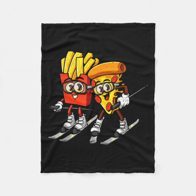 Couverture Polaire Frites pizza ski drôle skieur nourriture rapide (Devant)