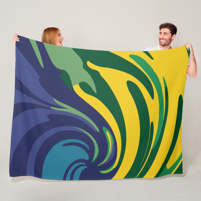 Couverture Polaire Frotte vibrante de vert, jaune et bleu (En situation)