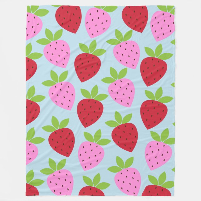 Couverture Polaire Fruit aux fraises rétro Motif rose rouge bleu (Devant)