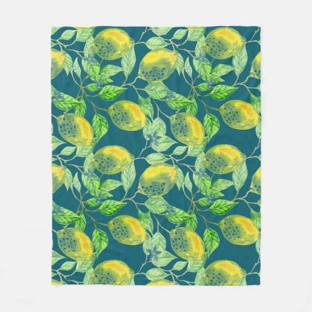 Couverture Polaire Fruit citron motif jaune bleu vert (Devant)