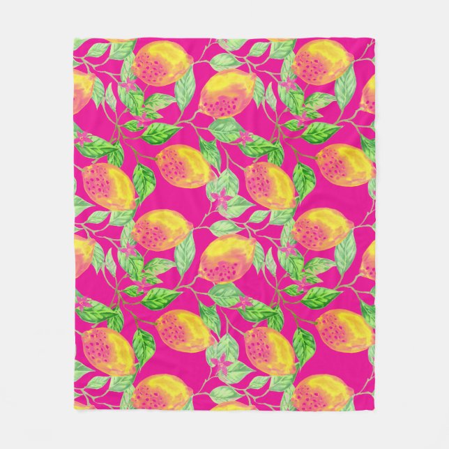 Couverture Polaire Fruit citron motif jaune rose vert (Devant)