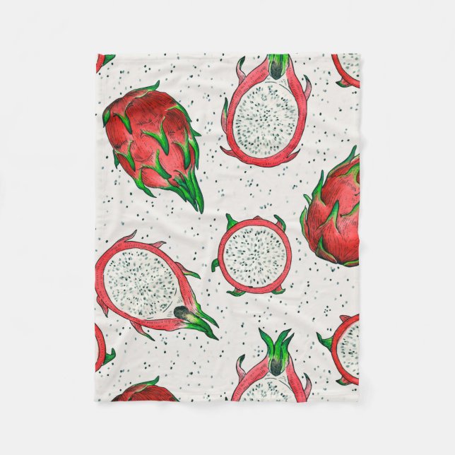 Couverture Polaire Fruit de dragon rouge sur blanc (Devant)