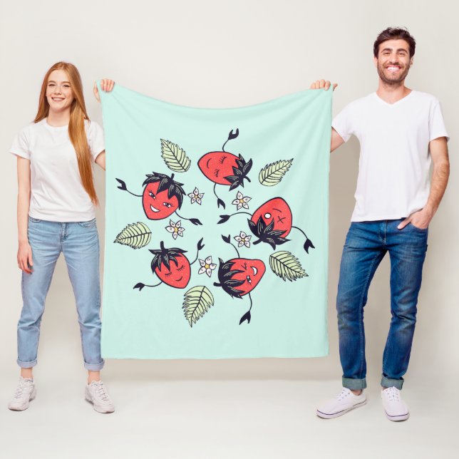 Couverture Polaire Fruit Kawaii à la fraise mûre (En situation)