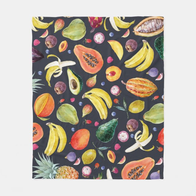 Couverture Polaire Fruits tropicaux : Aquarelle Motif Multifruit. (Devant)
