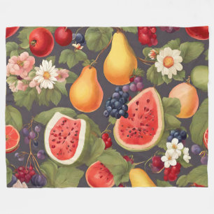 Couverture Polaire Fruits variés, Feuilles luxuriants et fleurs merve