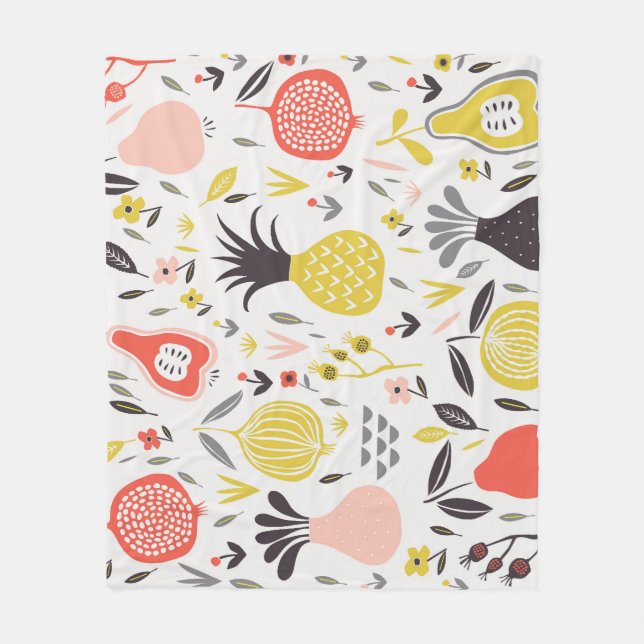 Couverture Polaire Fruits vintages, fleurs : motif sans soudure. (Devant)