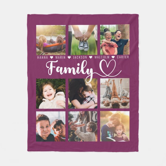 Couverture Polaire Fuchsia Family Memories Neuf Photo Collage (Devant)