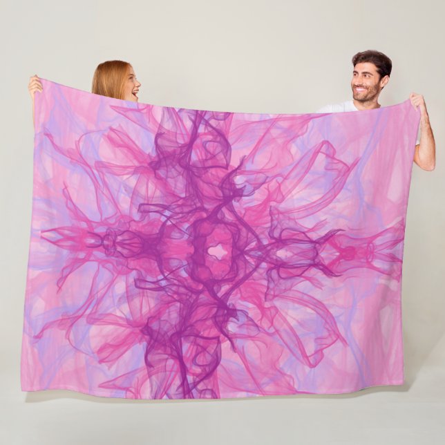 Couverture Polaire FUMÉE ROSE - Art fractal moderne et abstrait - (En situation)