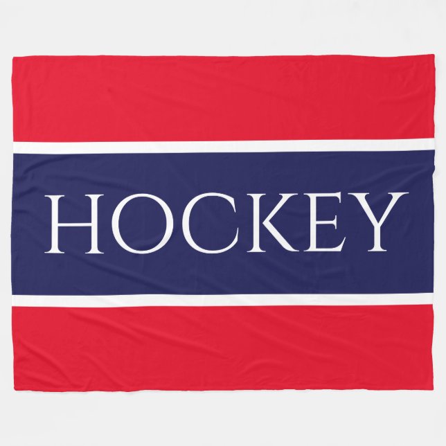 Couverture Polaire Fun Bright Rouge Blanc Marine Bleu "HOCKEY" Stripe (Devant (Horizontal))
