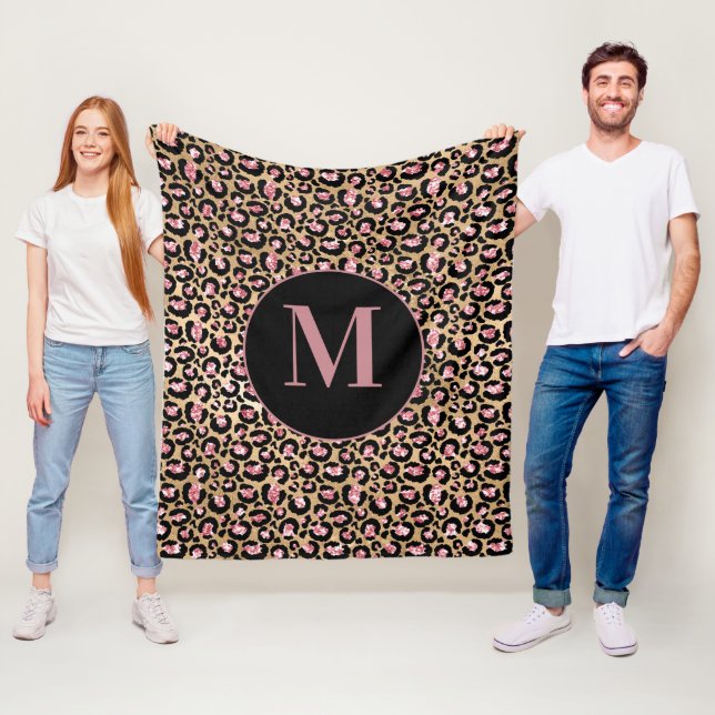 Couverture Polaire Fun Chic Rose Noir Or Guépard/Léopard Monogramme (En situation)