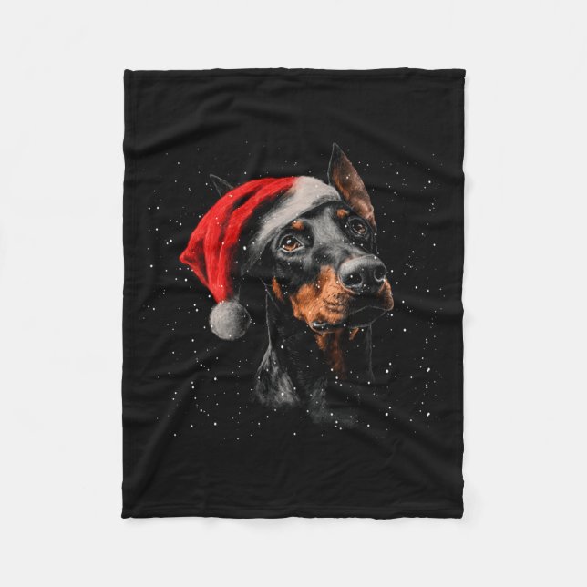 Couverture Polaire Fun Doberman Dog Christmas Lights Santa Hat Long S (Devant)