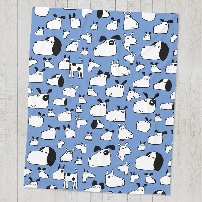 Couverture Polaire Fun Dogs Blue (Fun dog cartoon blue fleece blanket)