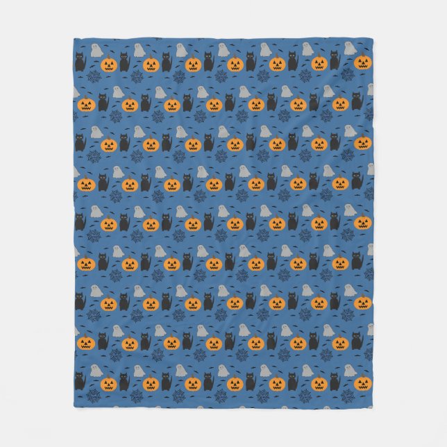 Couverture Polaire Fun et Fun Halloween Cat Ghost Citrouille Web (Devant)