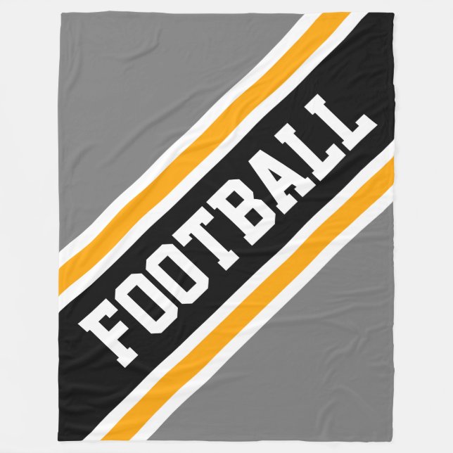 Couverture Polaire Fun FOOTBALL Diagonal Noir Gris Jaune rayures (Devant)