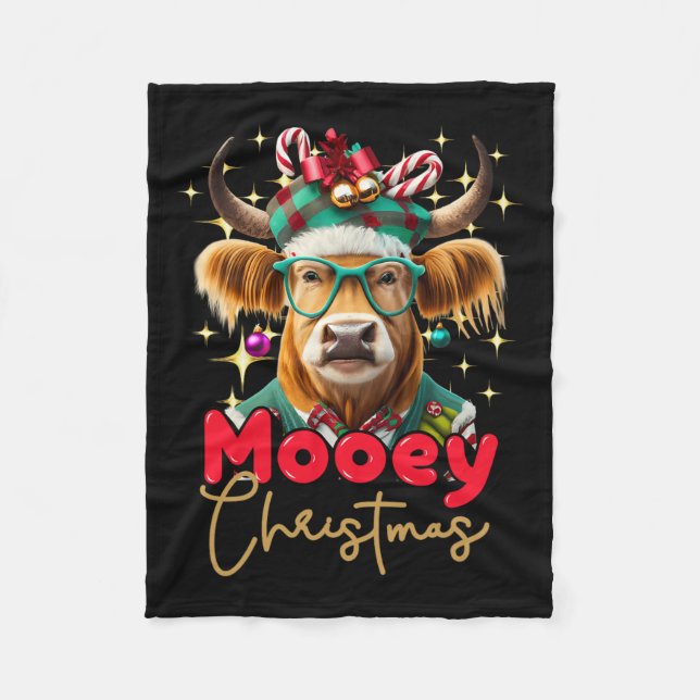 Couverture Polaire Fun Highland Cow Moey Noël Scottish Family G (Devant)