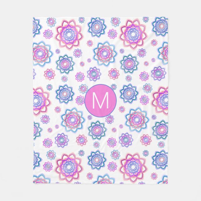 Couverture Polaire Fun Lotus Flower Monogramme rose Pastel Vert (Devant)