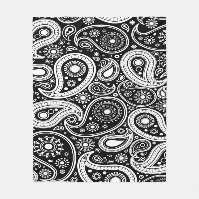 Couverture Polaire Fun noir et blanc Paisley Design Blanche polaire (Devant)