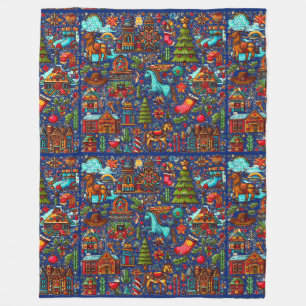 Couverture Polaire Fun Western Motif Christmas Blue