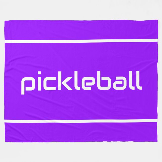 Couverture Polaire Fun White PICKLEBALL Text Stripes On Bright Purple (Devant (Horizontal))