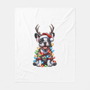 Couverture Polaire Funky French Bulldog Christmas Light Santa Hat Rei
