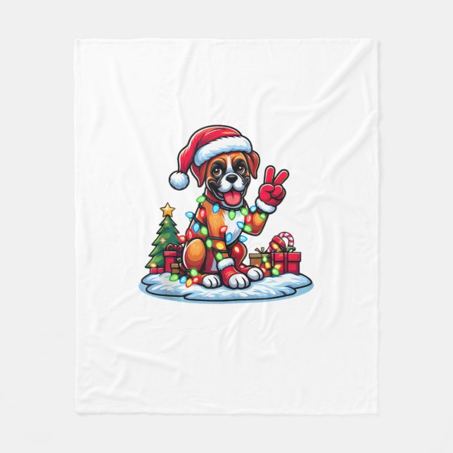 Couverture Polaire Funky Peace Hand Boxer Chien Feux de Noël Femmes (Devant)