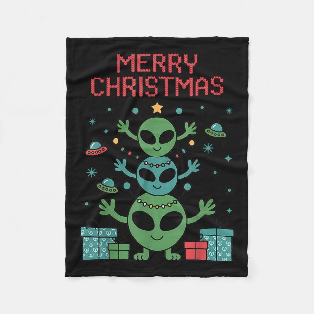 Couverture Polaire Funny Alien Trio Merry Ugly Christmas Santa Hat Xm (Devant)